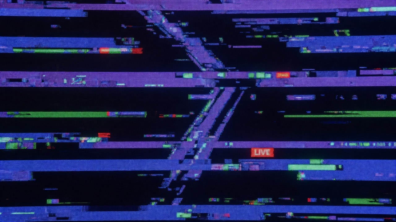 Abstract LED ticker wall in an indigo newsroom